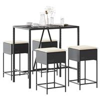 vidaXL 5-delige Tuinbarset met kussens poly rattan zwart