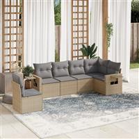 vidaXL 6-delige Loungeset met kussens poly rattan beige