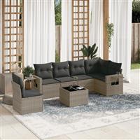 vidaXL 7-delige Loungeset met kussens poly rattan grijs