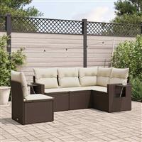 vidaXL 5-delige Loungeset met kussens poly rattan bruin