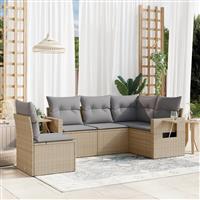 vidaXL 5-delige Loungeset met kussens poly rattan beige