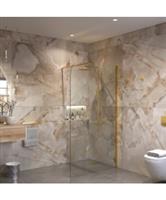 Sanivo Inloopdouche Ronde Hoek Glas 8mm Nano Coating Geborsteld Goud Profiel met Stang (Alle Maten)