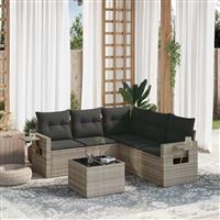 vidaXL 6-delige Loungeset met kussens poly rattan lichtgrijs