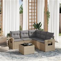 vidaXL 6-delige Loungeset met kussens poly rattan beige