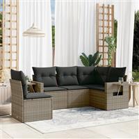 vidaXL 5-delige Loungeset met kussens poly rattan grijs