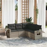 vidaXL 5-delige Loungeset met kussens poly rattan lichtgrijs