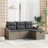 vidaXL Tuin Sofa Set met kussen met opslag 4 pcs Grijs Poly riet