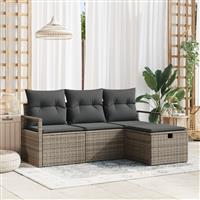 vidaXL Tuin Sofa Set met kussen met opslag 4 pcs Grijs Poly riet