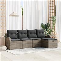 vidaXL Tuin Sofa Set met kussen met opslag 5 pcs Grijs Poly riet