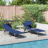vidaXL Opvouwbare zonnebed 2-persoon 2 pcs Blauw 56 x 190 x 81cm Stof