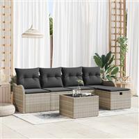 vidaXL Tuin Sofa Set met kussen met opslag 6 pcs Lichtgrijs Poly riet