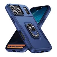iPhone 17 Pro - Militair Shockproof Hoesje met Kickstand - Grip Socket Magnetische Cover Case - Blau