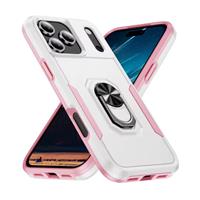 iPhone 17 - Militair Shockproof Hoesje met Kickstand - Grip Socket Magnetische Cover Case - Wit