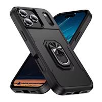 iPhone 16 - Militair Shockproof Hoesje met Kickstand - Grip Socket Magnetische Cover Case - Zwart