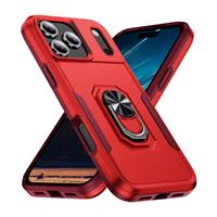 iPhone 17 Pro - Militair Shockproof Hoesje met Kickstand - Grip Socket Magnetische Cover Case - Rood
