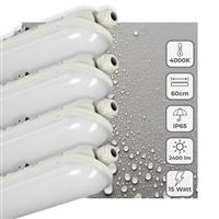 Vochtbestendig LED-armatuur 2400 lumen - 15W - Koelwit 4000K - 60cm - IP65 - IK08 - 4 stuks