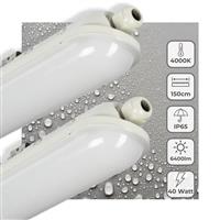 LED TL armatuur compleet koelwit 4000K - 40W 6400 lumen - 150cm IP65 waterdicht IK08 - 2 stuks