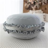 Velvet poef/kussen - Macaron - Grijs– zacht zitkussen in de vorm van een koekje Grijs 50x30cm