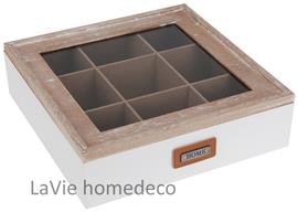 Witte theedoos met 9 vakjes