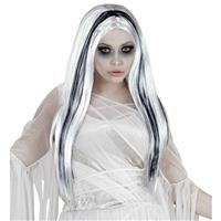 Halloween Pruik Wit Zwart Geest