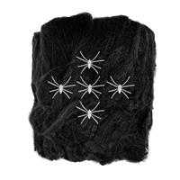 Halloween Spinnenweb Zwart Met 5 Spinnen 100gr