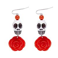 Halloween Oorbellen Rood Wit Schedels Met Roos