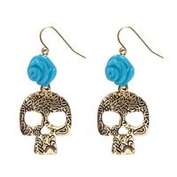 Halloween Oorbellen Blauw Schedels Met Roos