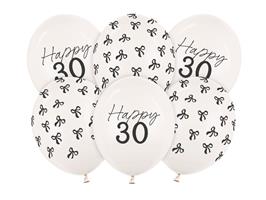 30 Jaar Ballonnen Zwart Wit Strik 30cm 6st