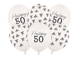 50 Jaar Ballonnen Zwart Wit Strik 30cm 6st