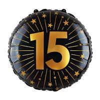 15 Jaar Helium Ballon Goud Zwart Leeg 45cm