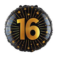 16 Jaar Helium Ballon Zwart Goud Leeg 45cm