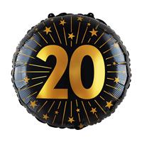 20 Jaar Helium Ballon Zwart Goud Leeg 45cm