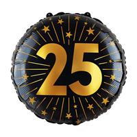 25 Jaar Helium Ballon Zwart Goud Leeg 45cm