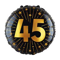 45 Jaar Helium Ballon Zwart Goud Leeg 45cm