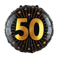 50 Jaar Helium Ballon Zwart Goud Folie Leeg 45cm
