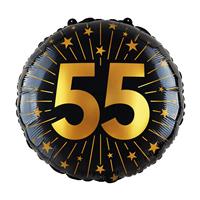 55 Jaar Helium Ballon Zwart Goud Leeg 45cm