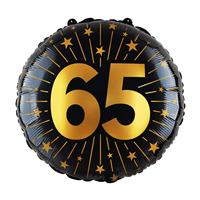 65 Jaar Helium Ballon Zwart Goud Leeg 45cm