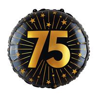 75 Jaar Helium Ballon Zwart Goud Leeg 45cm