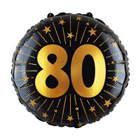 80 Jaar Helium Ballon Zwart Goud Leeg 45cm