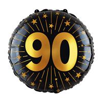 90 Jaar Helium Ballon Zwart Goud Leeg 45cm