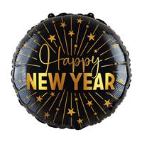 Happy New Year Helium Ballon Zwart Goud Leeg 45cm