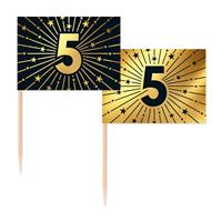 5 Jaar Cocktailprikkers Goud Zwart 50st