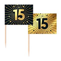 15 Jaar Cocktailprikkers Goud Zwart 50st
