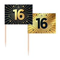 16 Jaar Cocktailprikkers Goud Zwart 50st