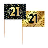 21 Jaar Cocktailprikkers Goud Zwart 50st
