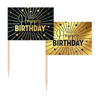 Happy Birthday Cocktailprikkers Goud Zwart 50st