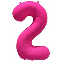 2 Jaar Cijfer Ballon Neon Roze Leeg 86cm