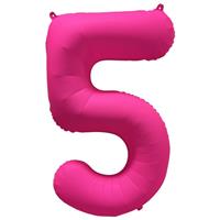 5 Jaar Cijfer Ballon Neon Roze Leeg 86cm