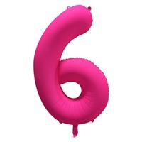 6 Jaar Cijfer Ballon Neon Roze Leeg 86cm