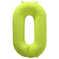 0 Jaar Cijfer Ballon Neon Geel Leeg 86cm